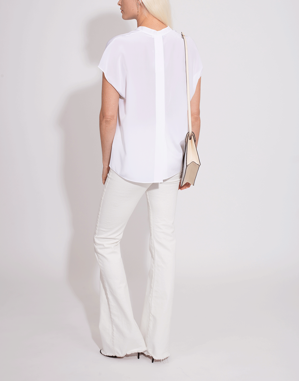 VINCE-Optic White Back Slit Popover Blouse-