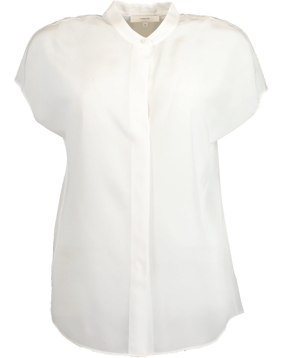 VINCE-Optic White Back Slit Popover Blouse-