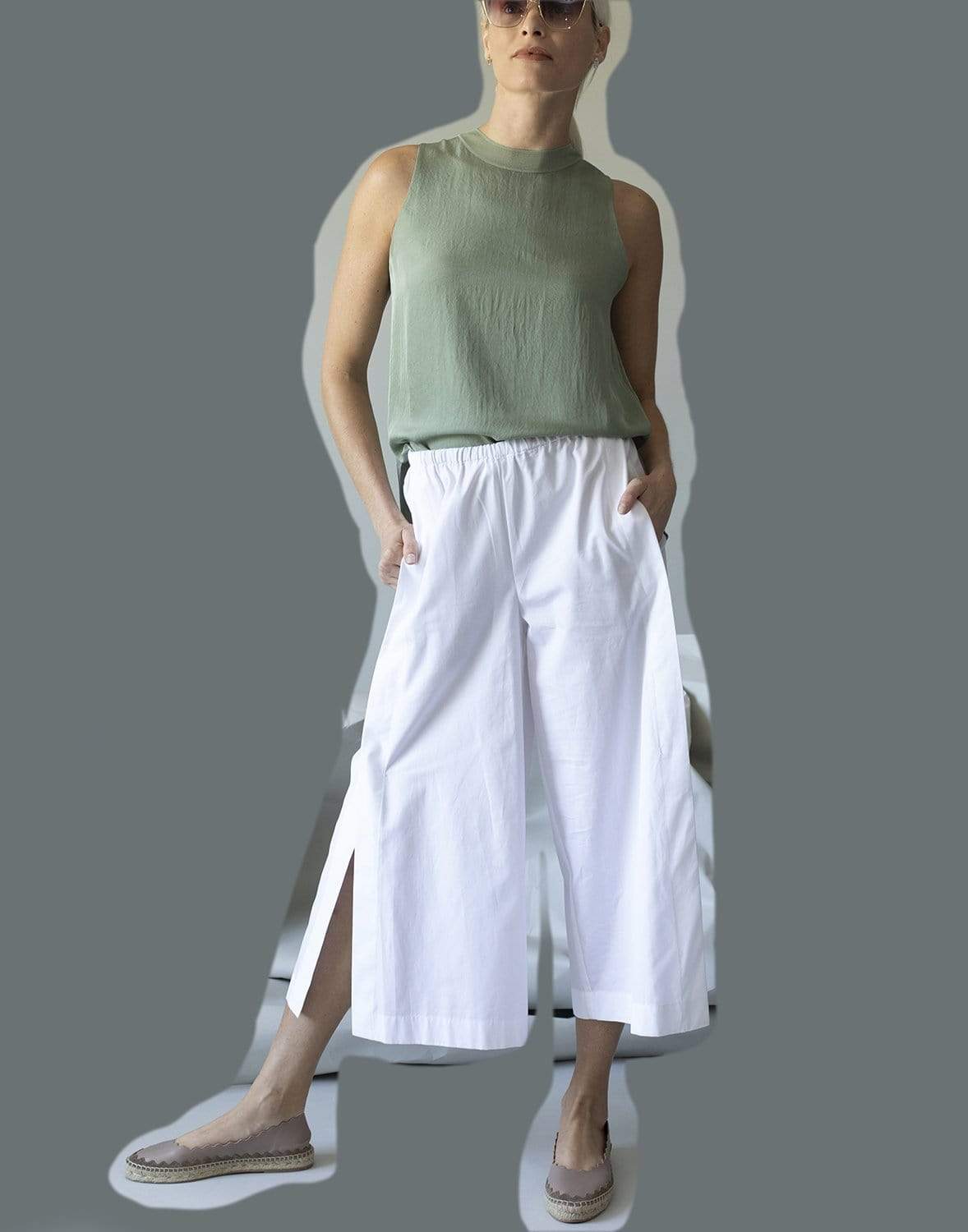 VINCE-Rib Trim Camisole Tank - Pale Jade-