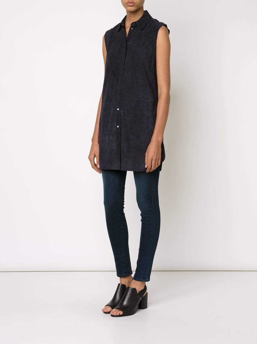 VINCE-Suede Button-Up Tunic-