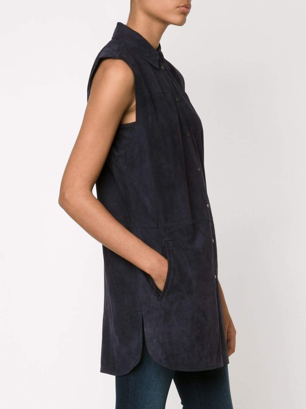 VINCE-Suede Button-Up Tunic-