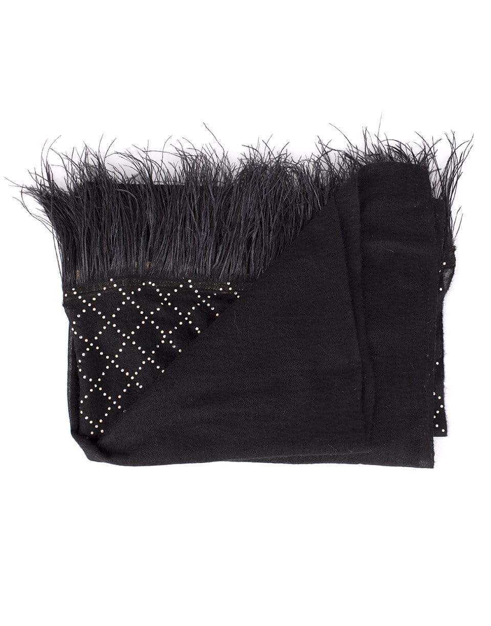 VINTAGE SHADES-Black Crystal Feather Cashmere Shawl-BLACK