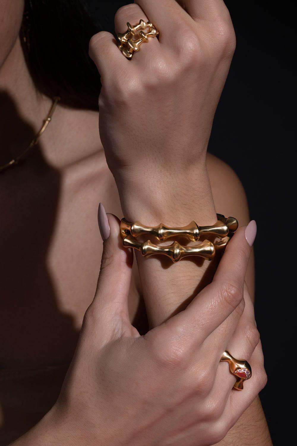 VRAM-Chrona Hinged Double Cuff Bracelet-YELLOW GOLD