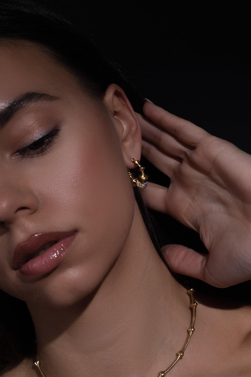 VRAM-Chrona Diamond Mini Hoop Earrings-YELLOW GOLD