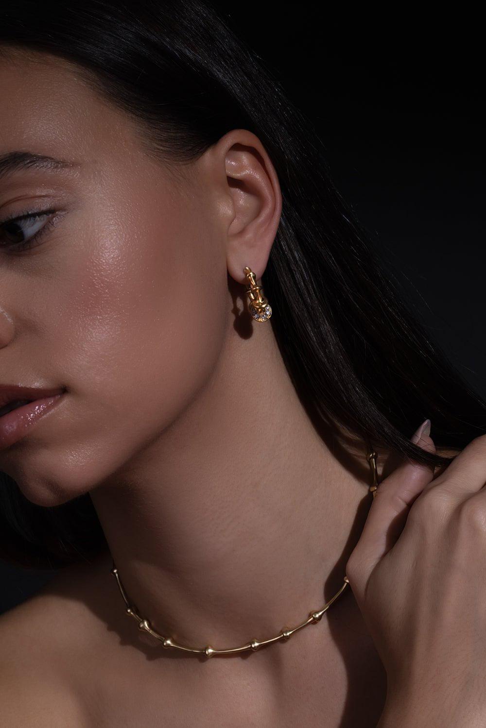 VRAM-Chrona Diamond Mini Hoop Earrings-YELLOW GOLD