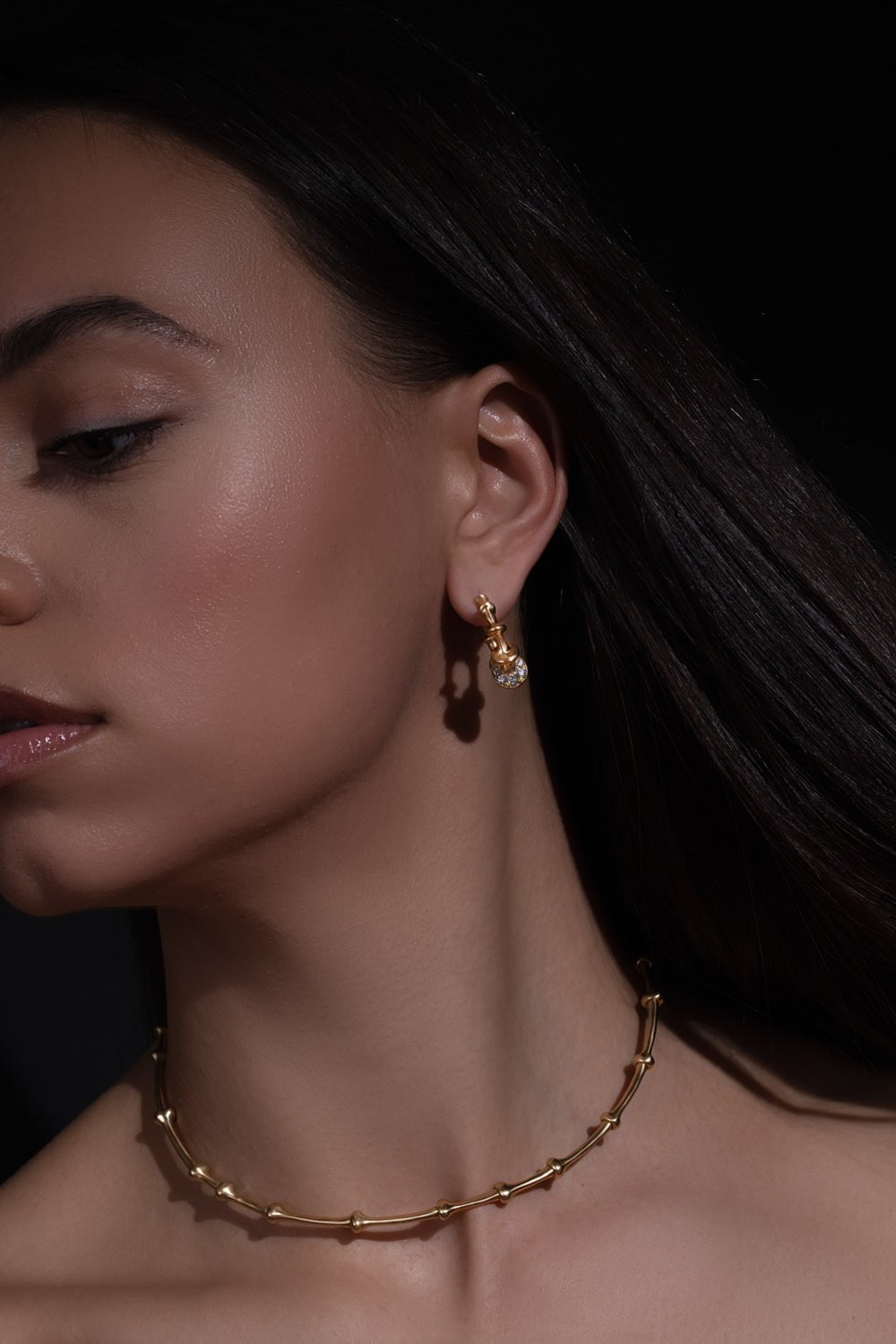 VRAM-Chrona Diamond Mini Hoop Earrings-YELLOW GOLD