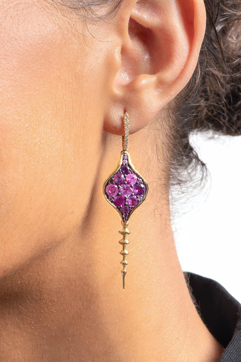 VRAM-Chrona Diamond Pink Sapphire Earrings-YELLOW GOLD