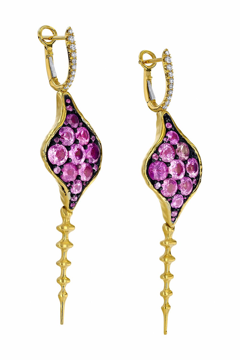 VRAM-Chrona Diamond Pink Sapphire Earrings-YELLOW GOLD