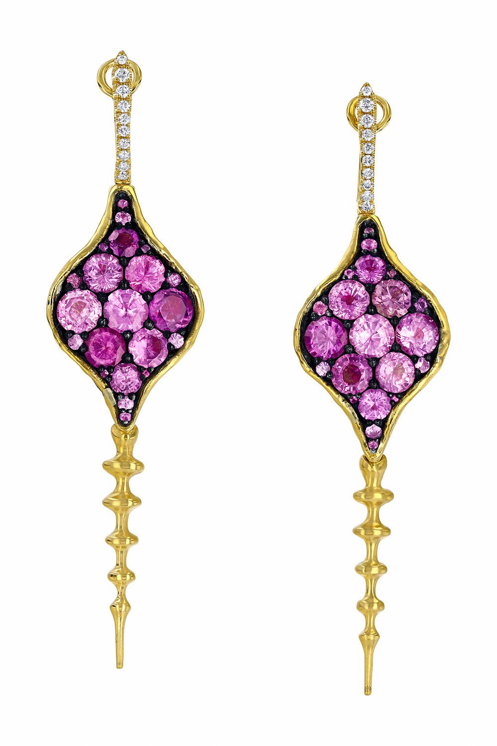 VRAM-Chrona Diamond Pink Sapphire Earrings-YELLOW GOLD