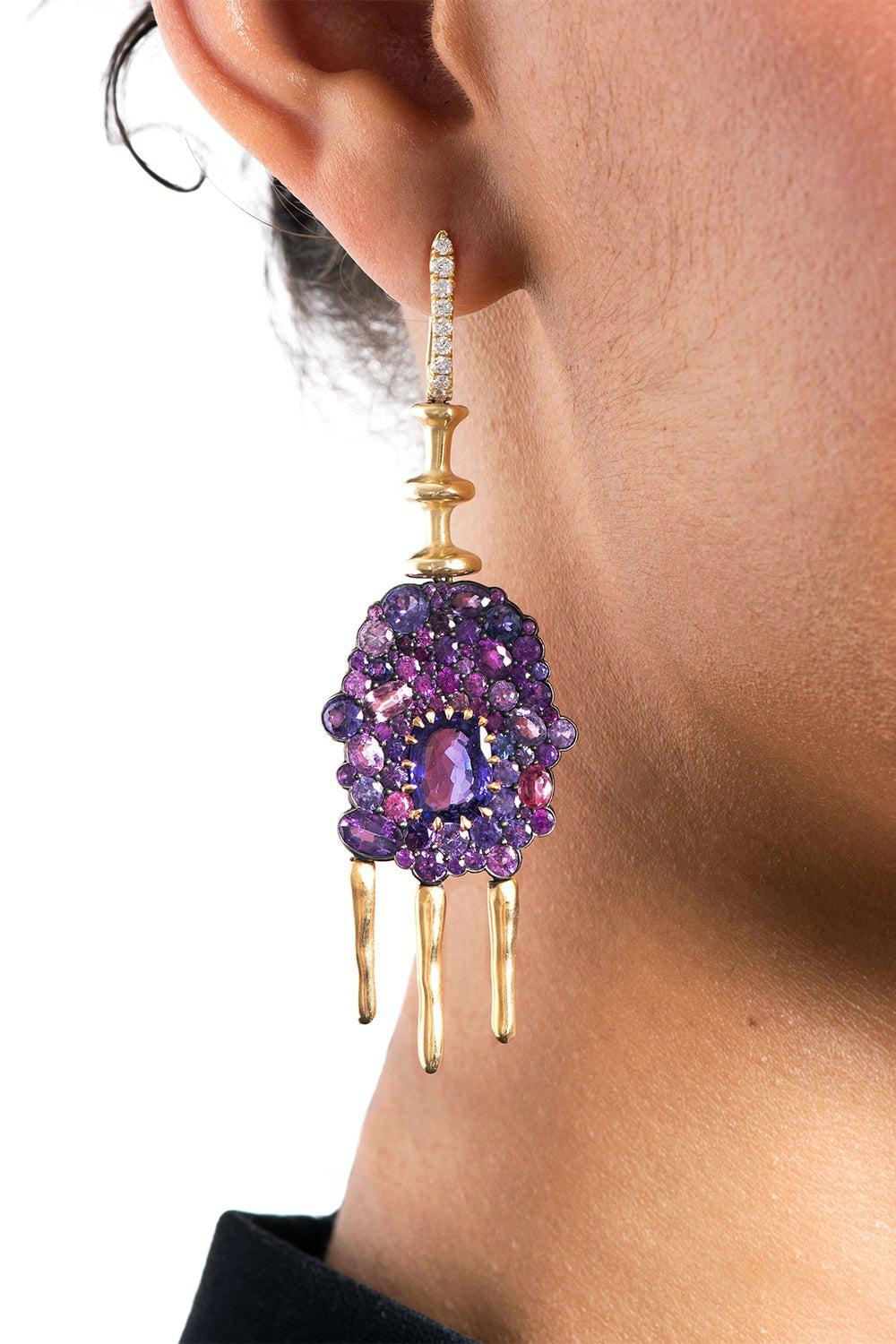 VRAM-Chrona Diamond Purple Sapphire Earrings-YELLOW GOLD