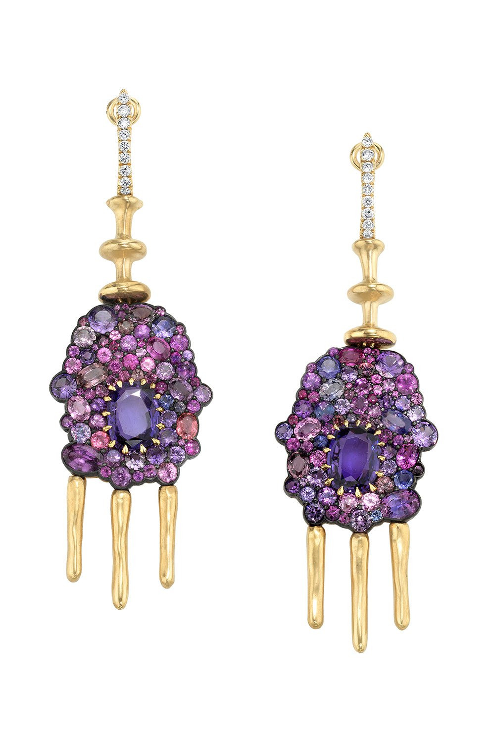 VRAM-Chrona Diamond Purple Sapphire Earrings-YELLOW GOLD