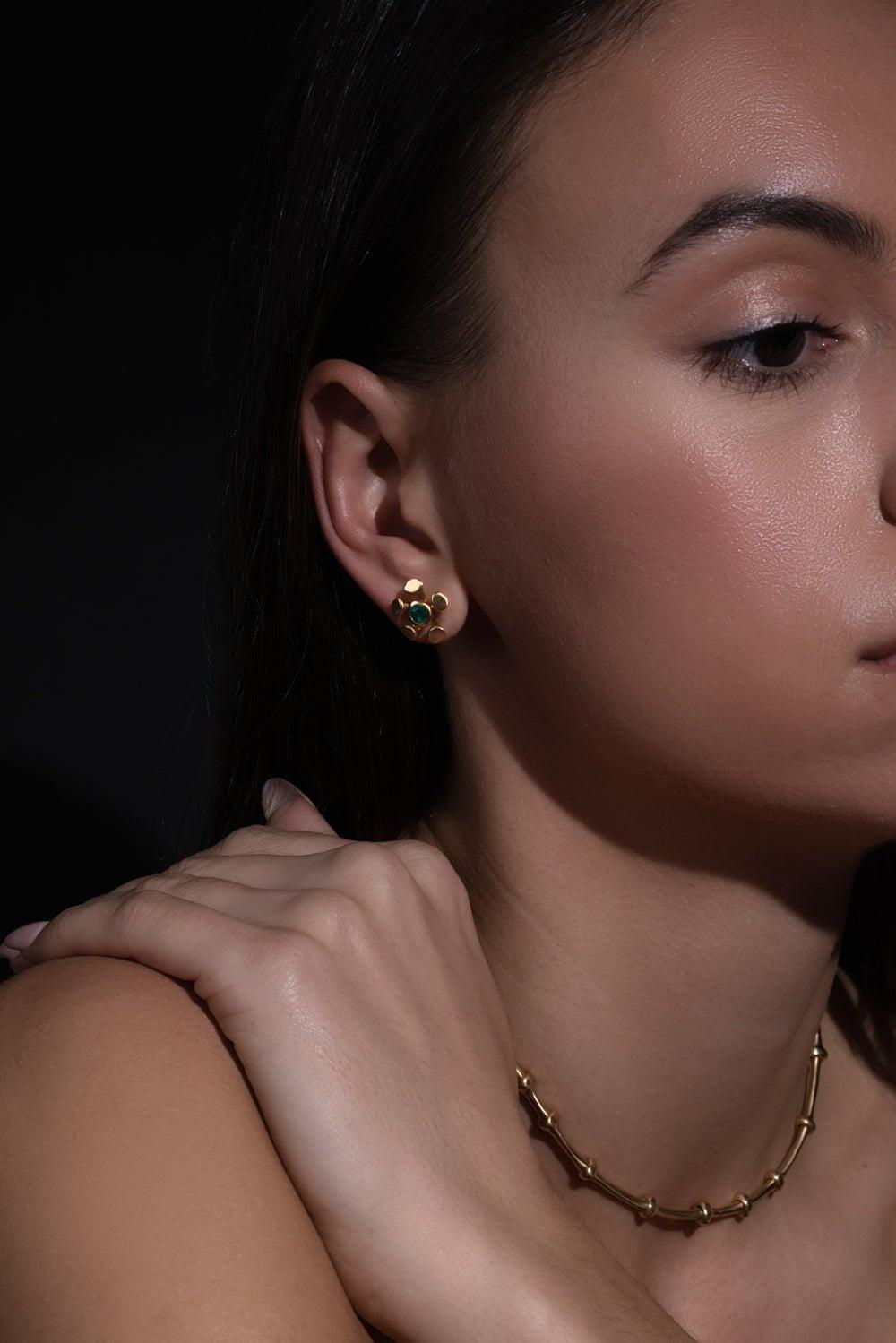 VRAM-Emerald Chrona Stud Earrings-YELLOW GOLD