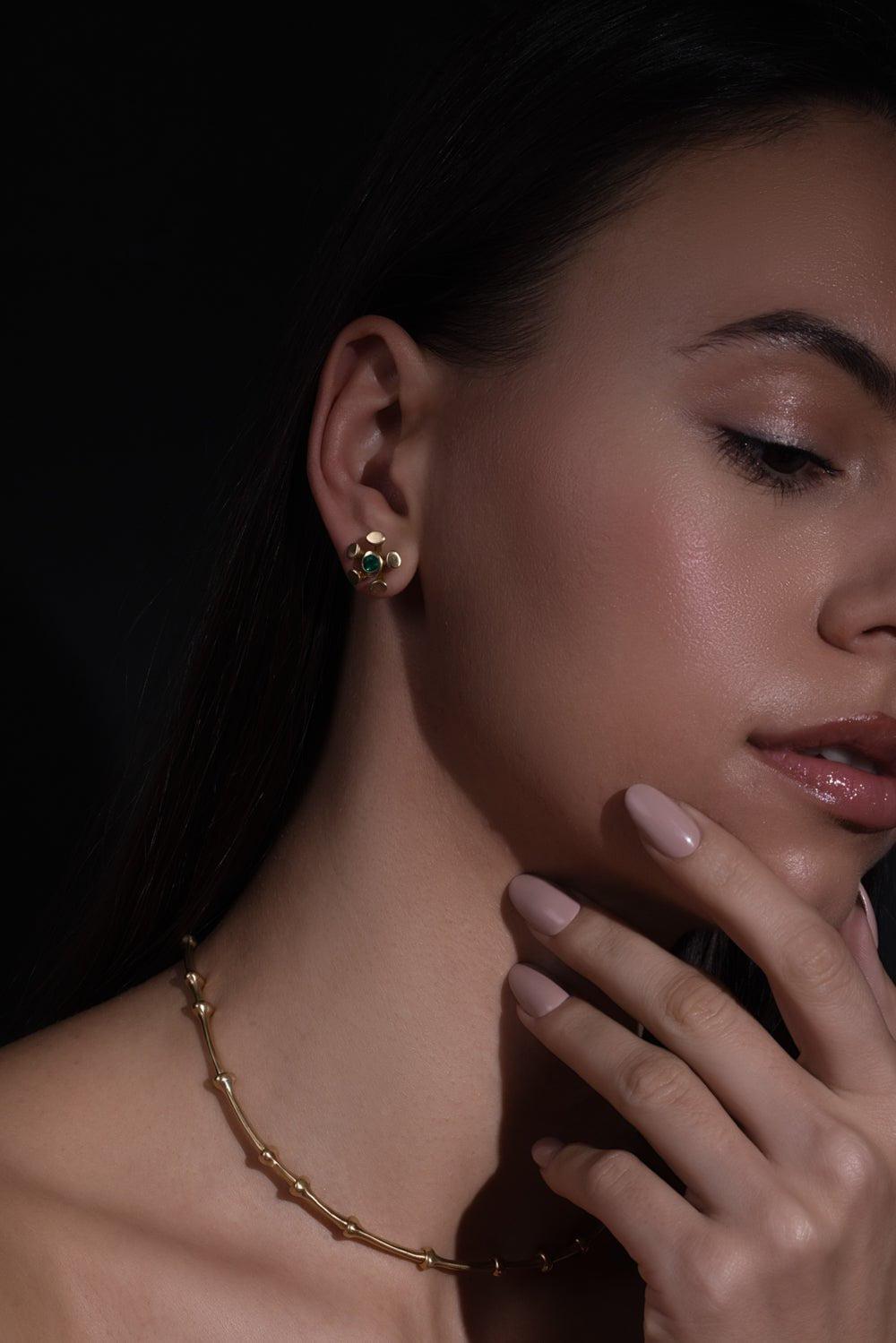 VRAM-Emerald Chrona Stud Earrings-YELLOW GOLD