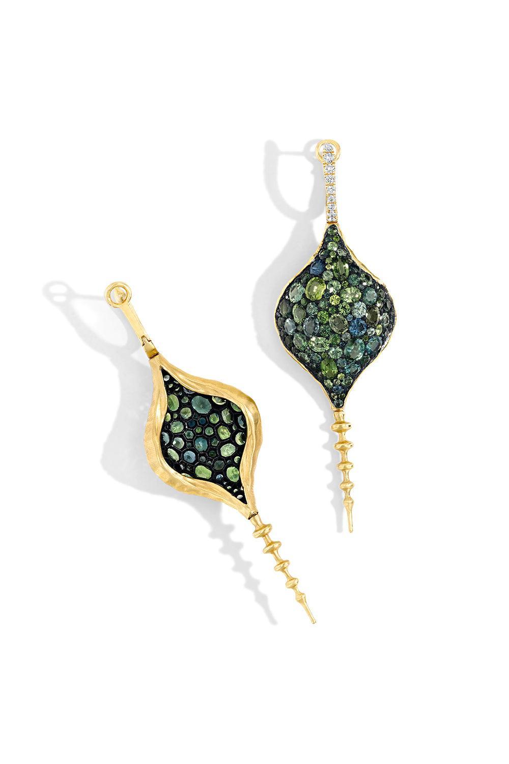Large Green Sapphire DiaChrona Earrings-YELLOW GOLD-JEWELRYFINE JEWELEARRING-VRAM