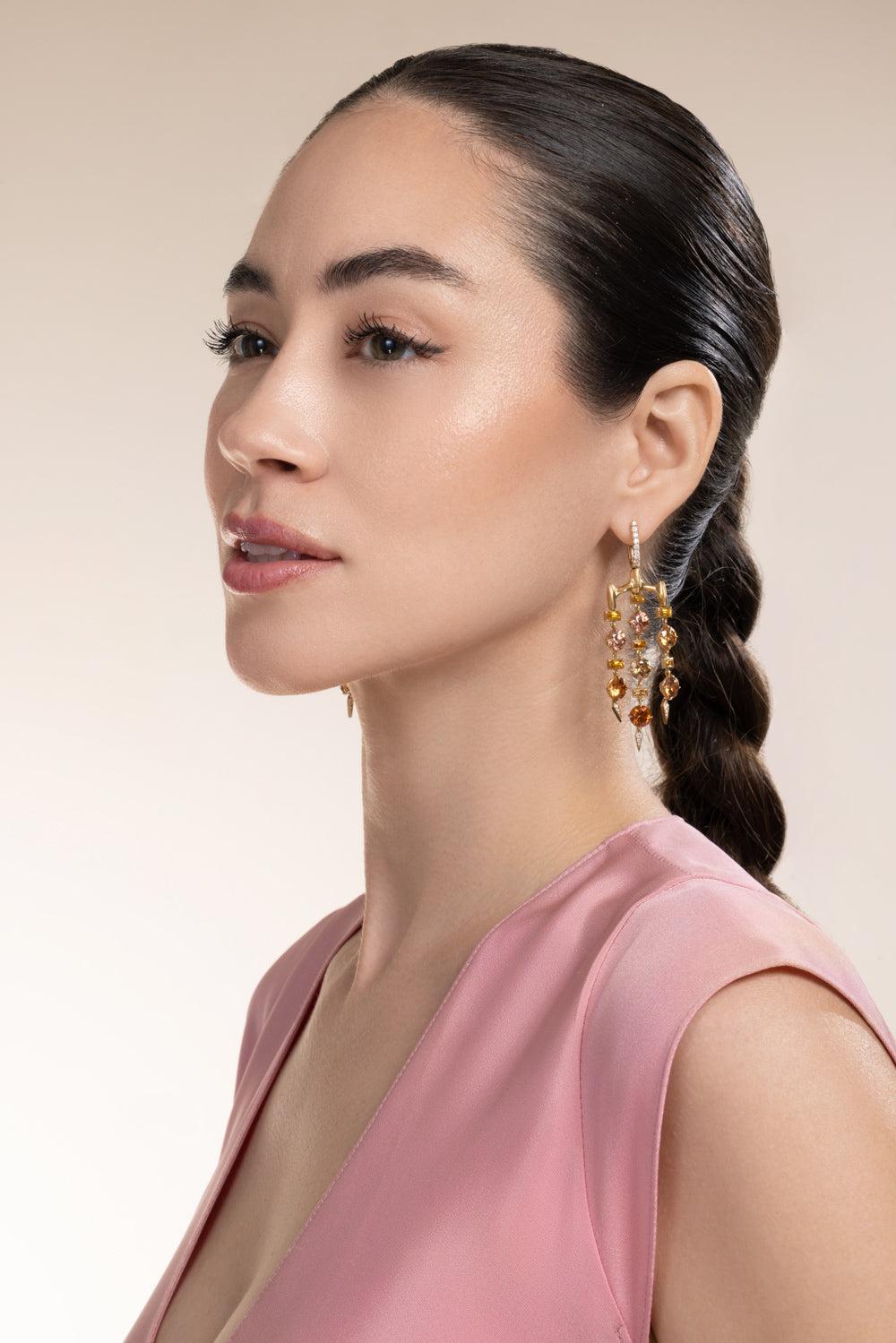 Orange Sapphire Chrona Chandelier Earrings-YELLOW GOLD-JEWELRYFINE JEWELEARRING-VRAM