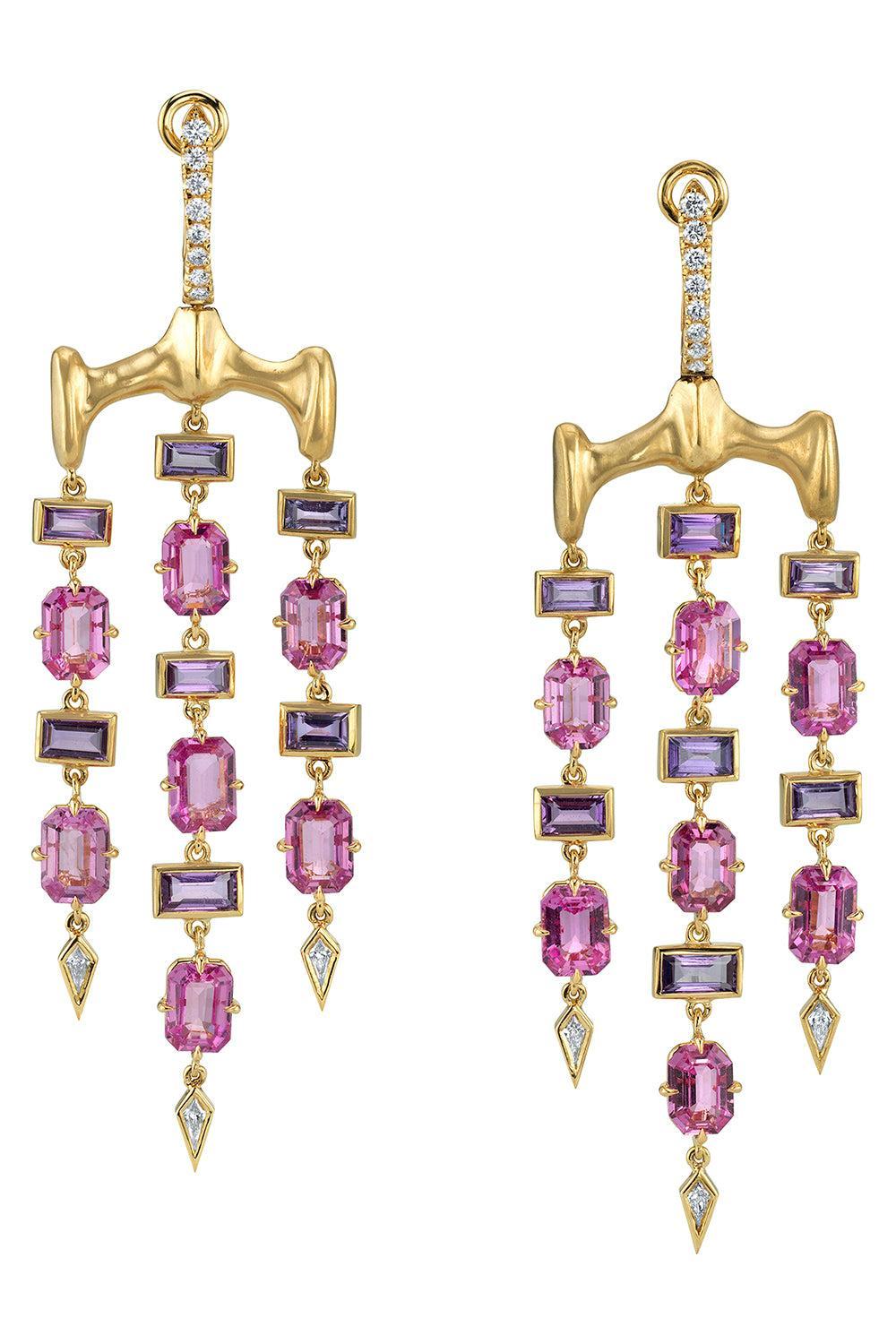 Pink Sapphire Chrona Chandelier Earrings-YELLOW GOLD-JEWELRYFINE JEWELEARRING-VRAM