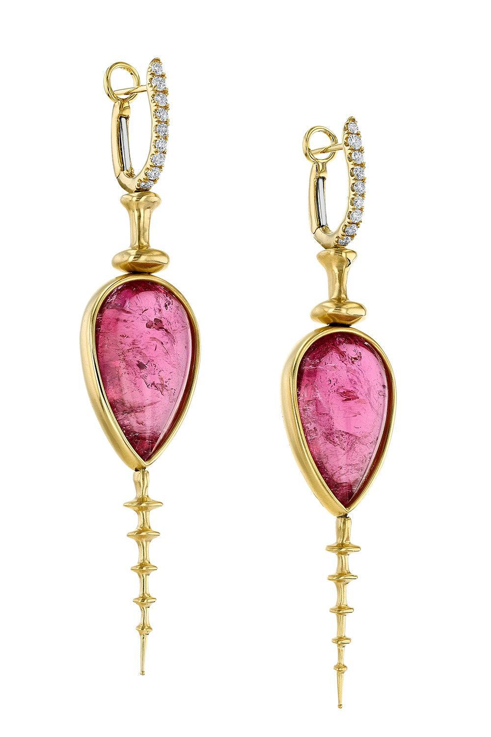 Pink Tourmaline Chrona Totem Earrings-YELLOW GOLD-JEWELRYFINE JEWELEARRING-VRAM