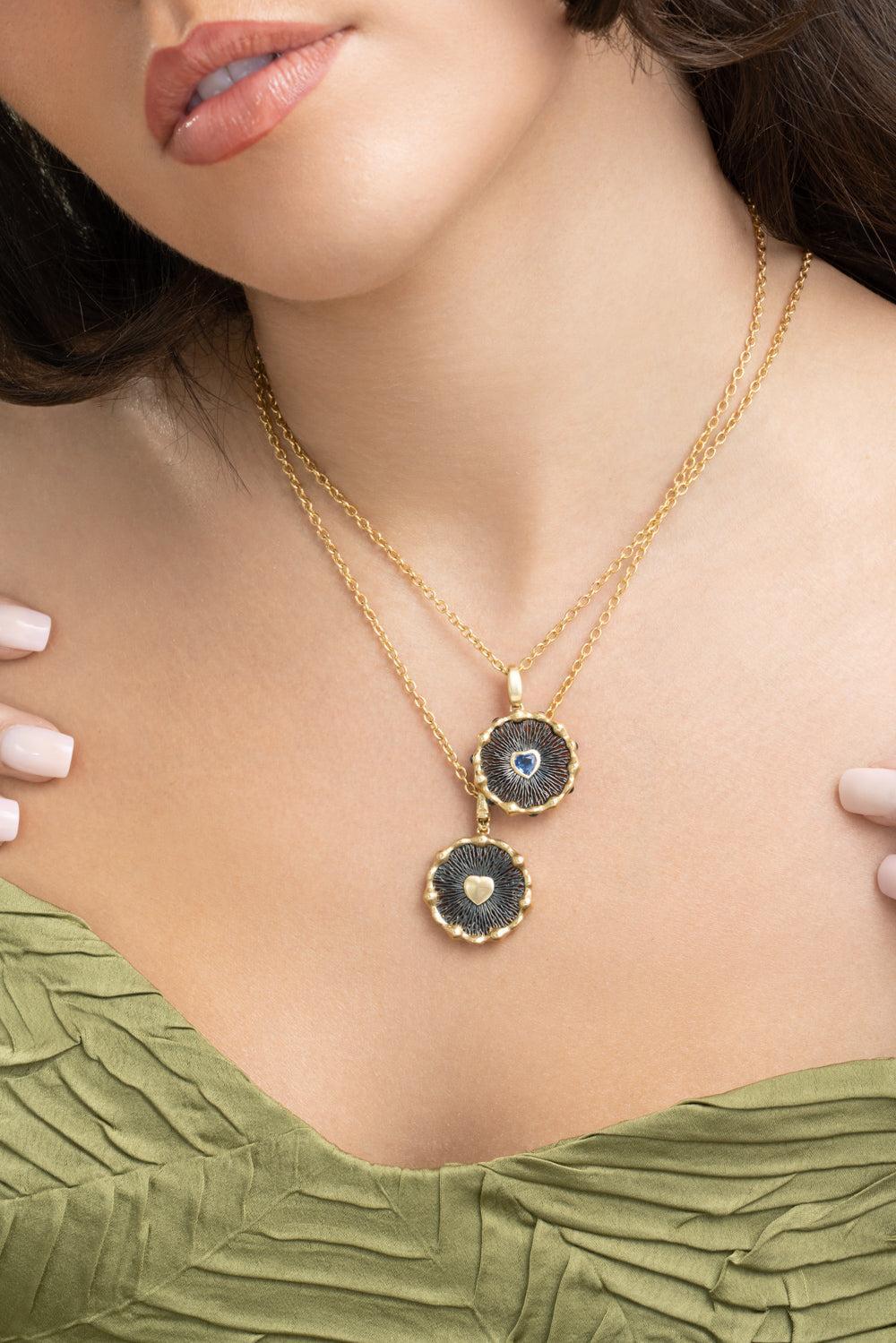 Blue Sapphire Heart Hypha Charm Necklace-YELLOW GOLD-JEWELRYFINE JEWELNECKLACE O-VRAM