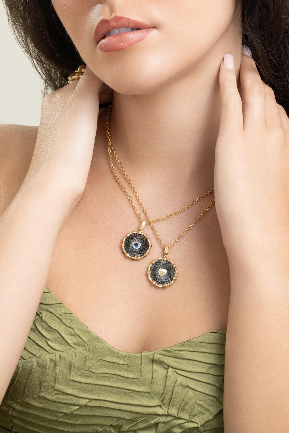 Blue Sapphire Heart Hypha Charm Necklace-YELLOW GOLD-JEWELRYFINE JEWELNECKLACE O-VRAM