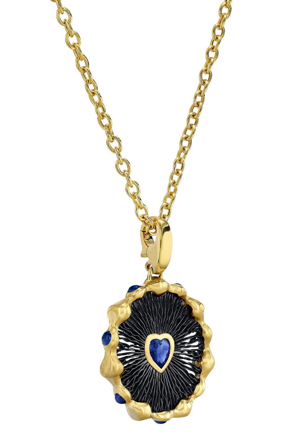 Blue Sapphire Heart Hypha Charm Necklace-YELLOW GOLD-JEWELRYFINE JEWELNECKLACE O-VRAM