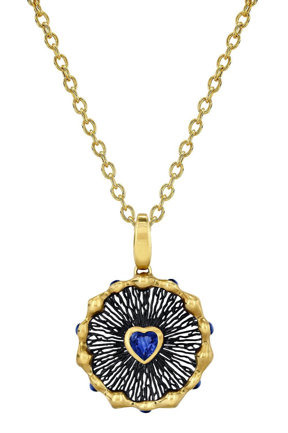 Blue Sapphire Heart Hypha Charm Necklace-YELLOW GOLD-JEWELRYFINE JEWELNECKLACE O-VRAM