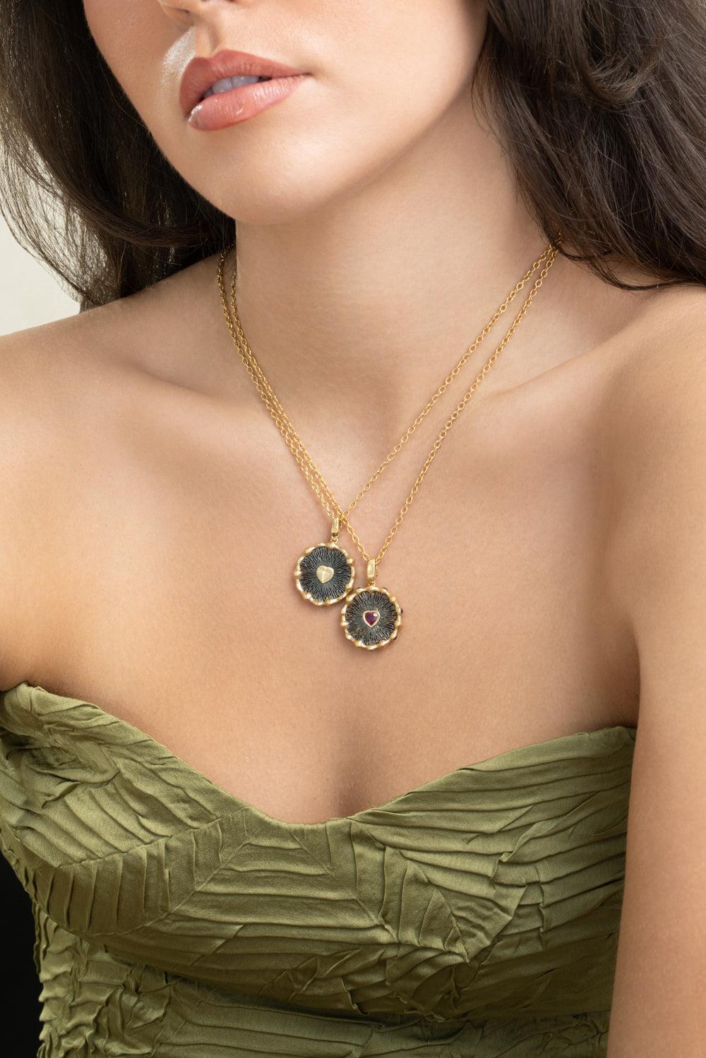 Ruby Heart Hypha Charm Necklace-YELLOW GOLD-JEWELRYFINE JEWELNECKLACE O-VRAM