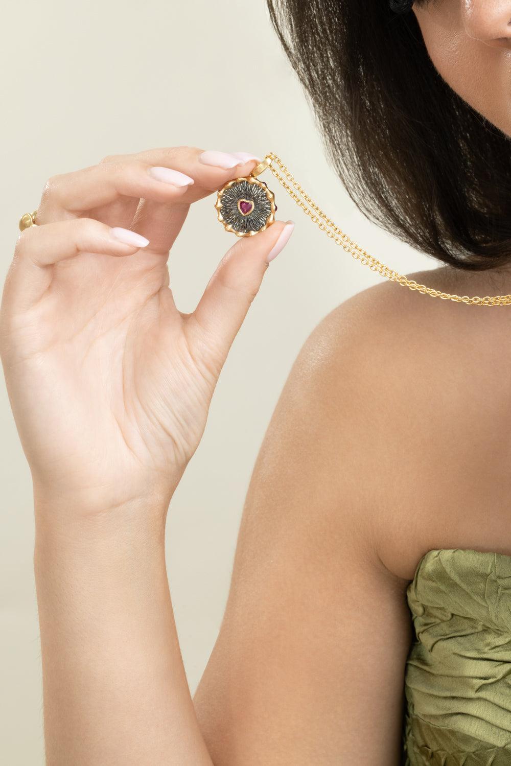 Ruby Heart Hypha Charm Necklace-YELLOW GOLD-JEWELRYFINE JEWELNECKLACE O-VRAM