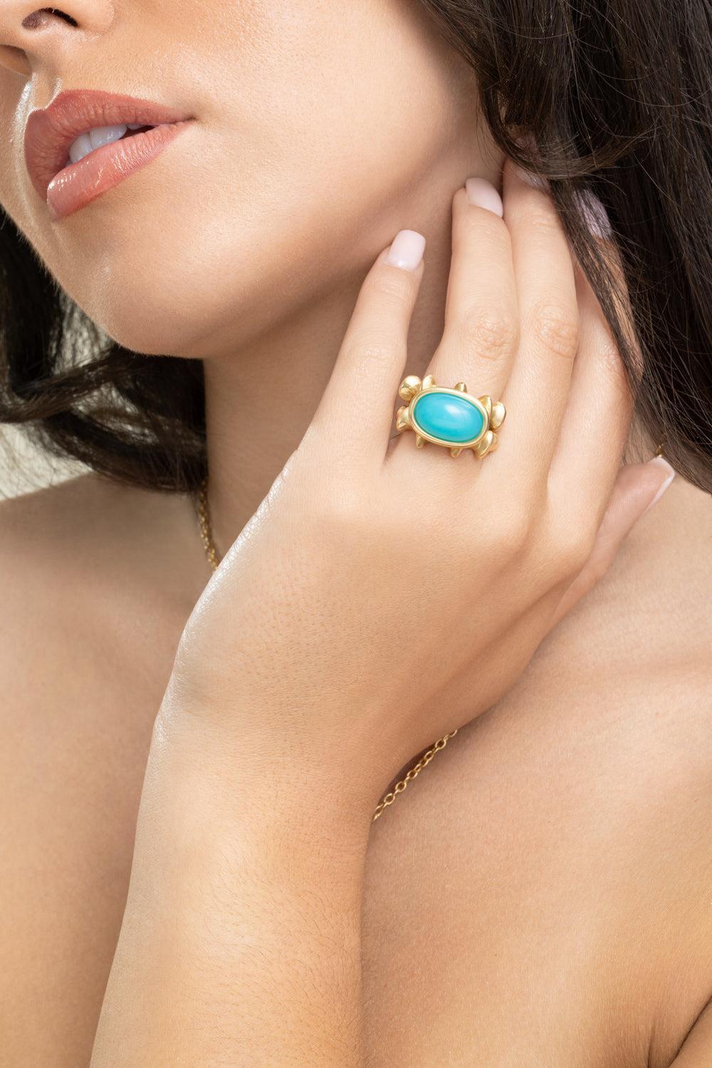 Chrysocolla Chrona II Ring-YELLOW GOLD-6.5-JEWELRYFINE JEWELRING-VRAM