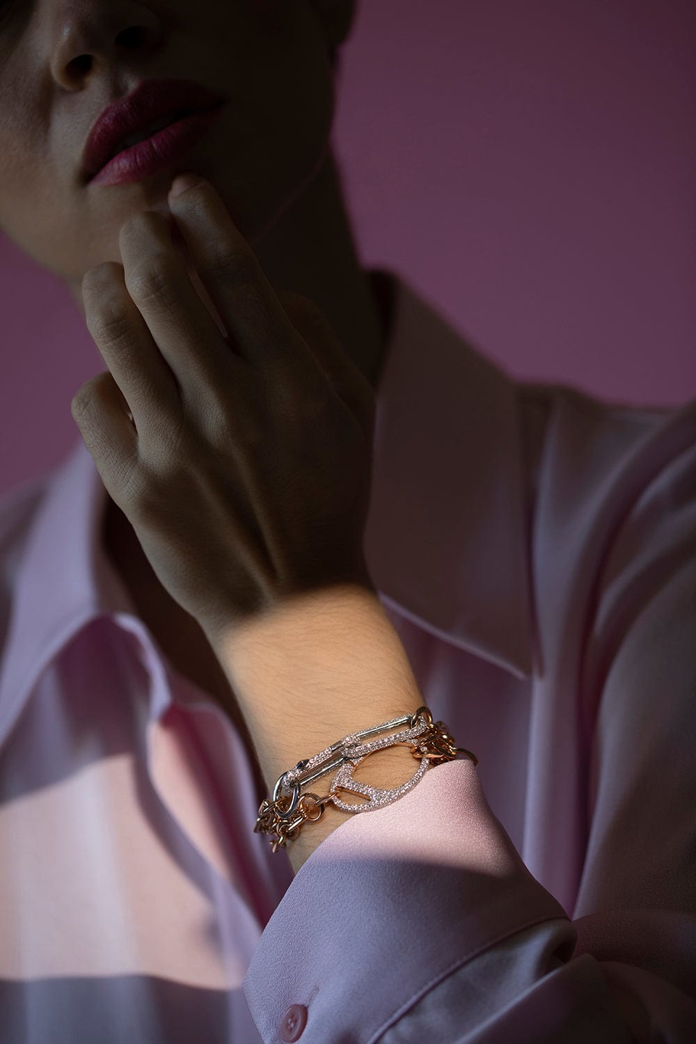 WALTERS FAITH-Saxon Diamond Split Chain Link Bracelet-ROSE GOLD