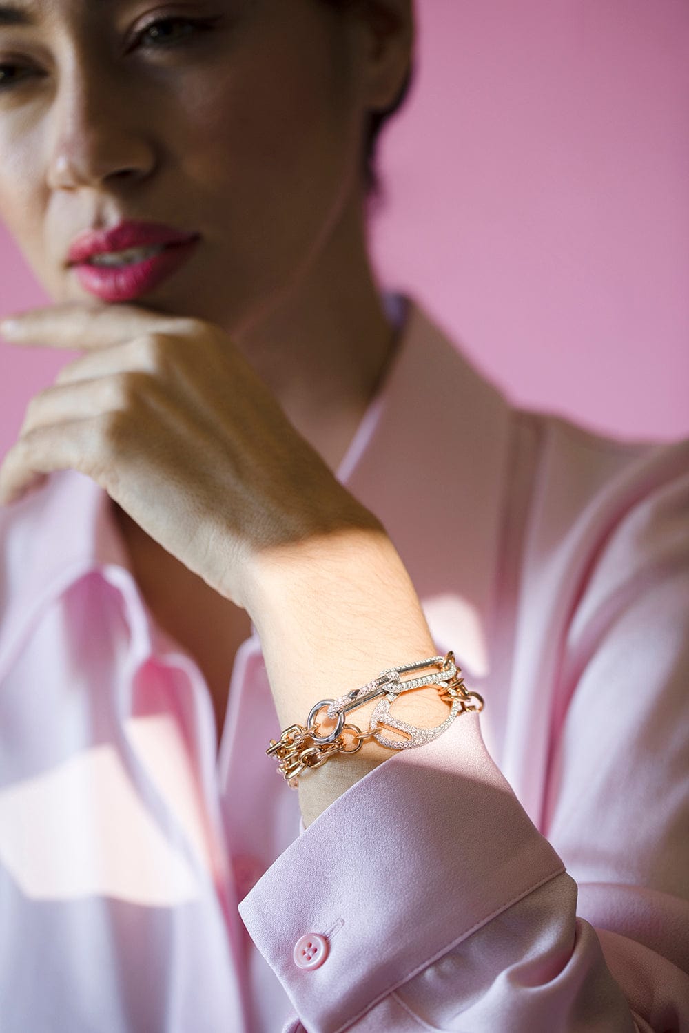WALTERS FAITH-Saxon Elongated Diamond Link Bracelet-ROSE GOLD