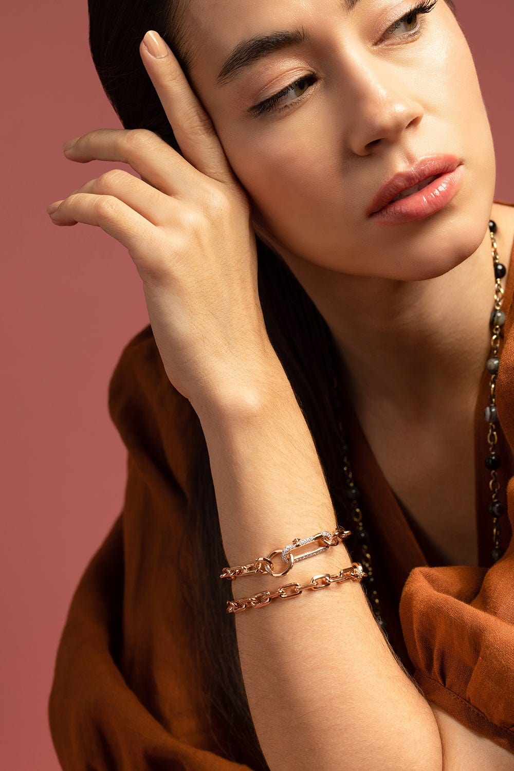 WALTERS FAITH-Clive Chain Link Diamond Clasp Bracelet-ROSE GOLD
