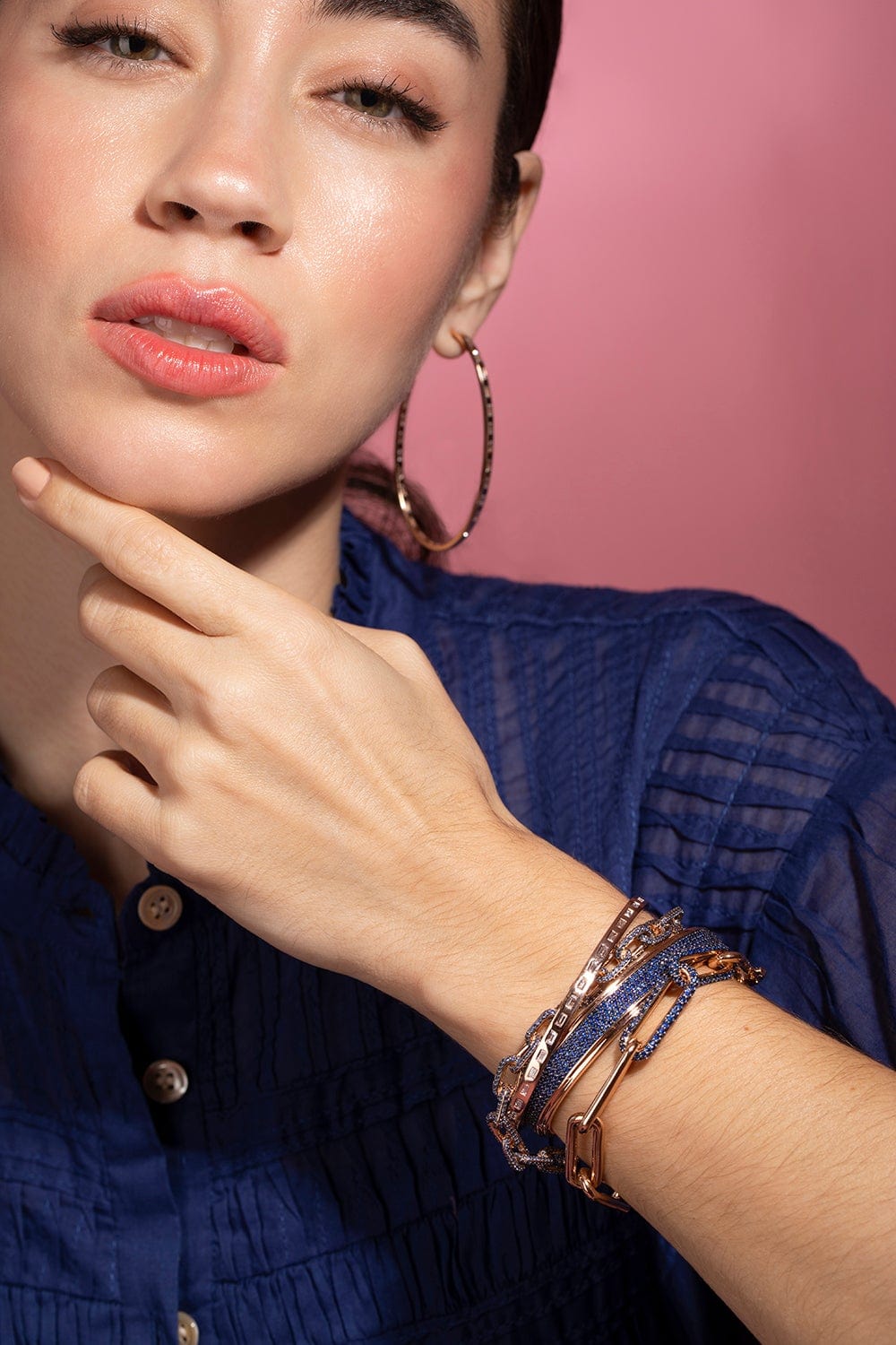 WALTERS FAITH-Saxon Blue Sapphire Chain Link Toggle Bracelet-ROSE GOLD