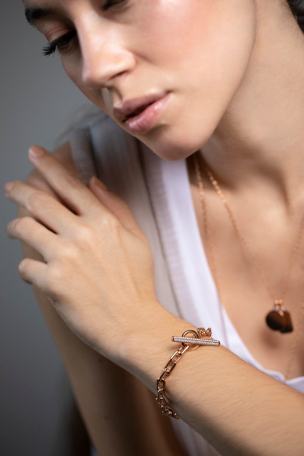 WALTERS FAITH-Saxon Diamond Toggle Chain Link Bracelet-ROSE GOLD