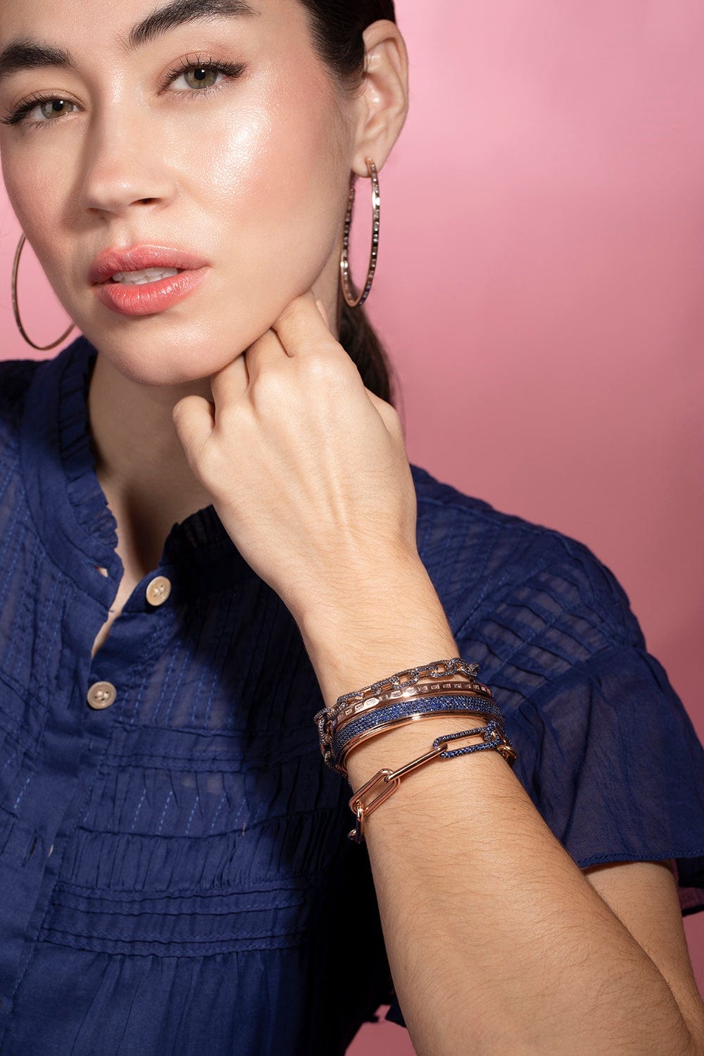 WALTERS FAITH-Saxon Double Sapphire Link Bracelet-ROSE GOLD