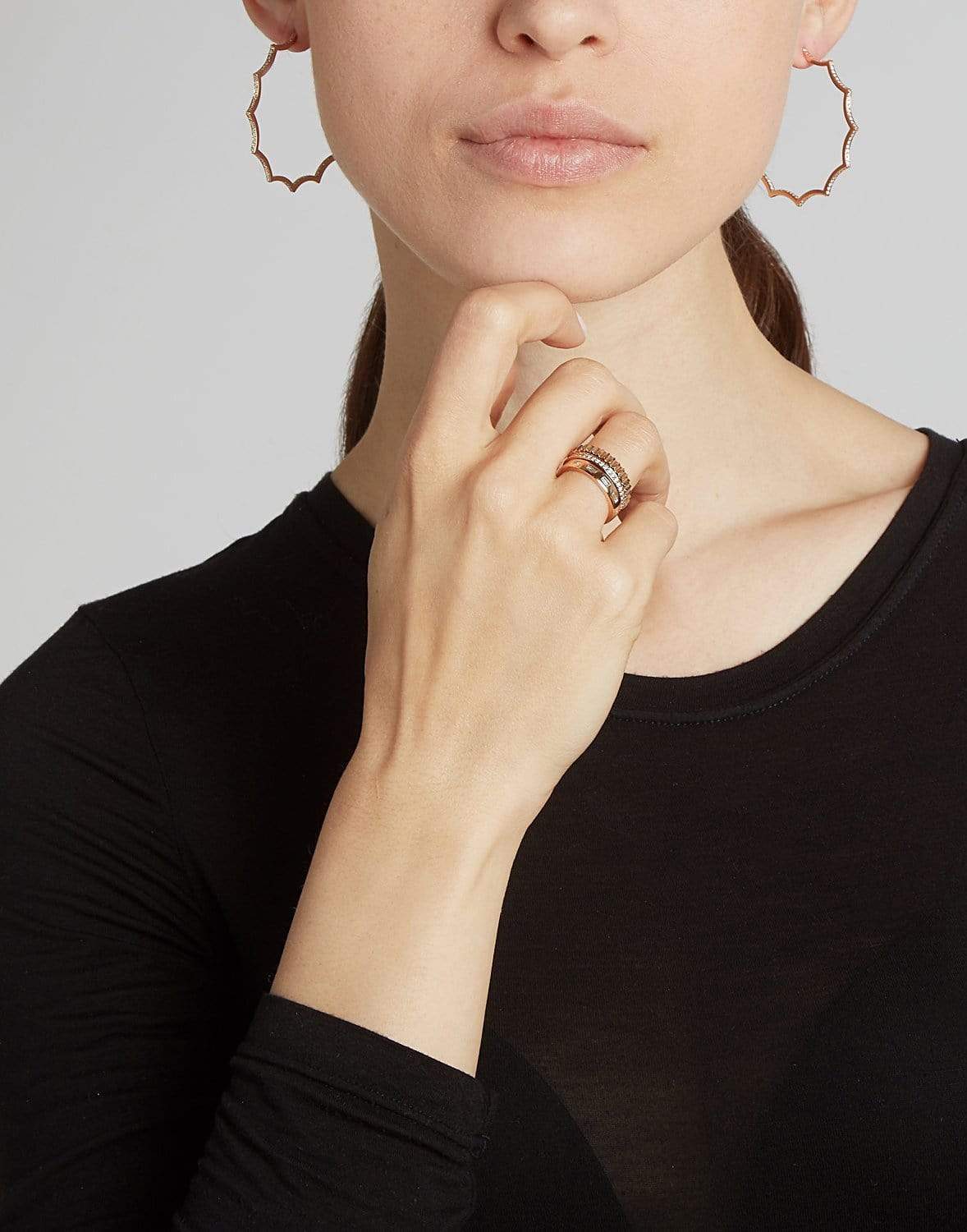 WALTERS FAITH-Clive Diamond Scalloped Hoop Earrings-ROSE GOLD