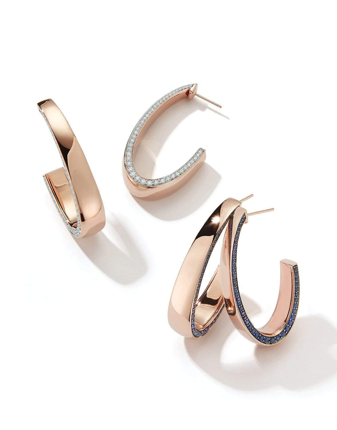 WALTERS FAITH-Lytton Blue Sapphire Edge Long Hoop Earrings-ROSE GOLD