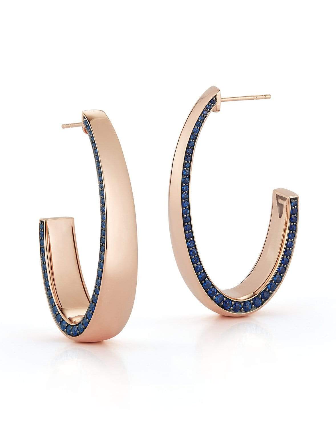 WALTERS FAITH-Lytton Blue Sapphire Edge Long Hoop Earrings-ROSE GOLD