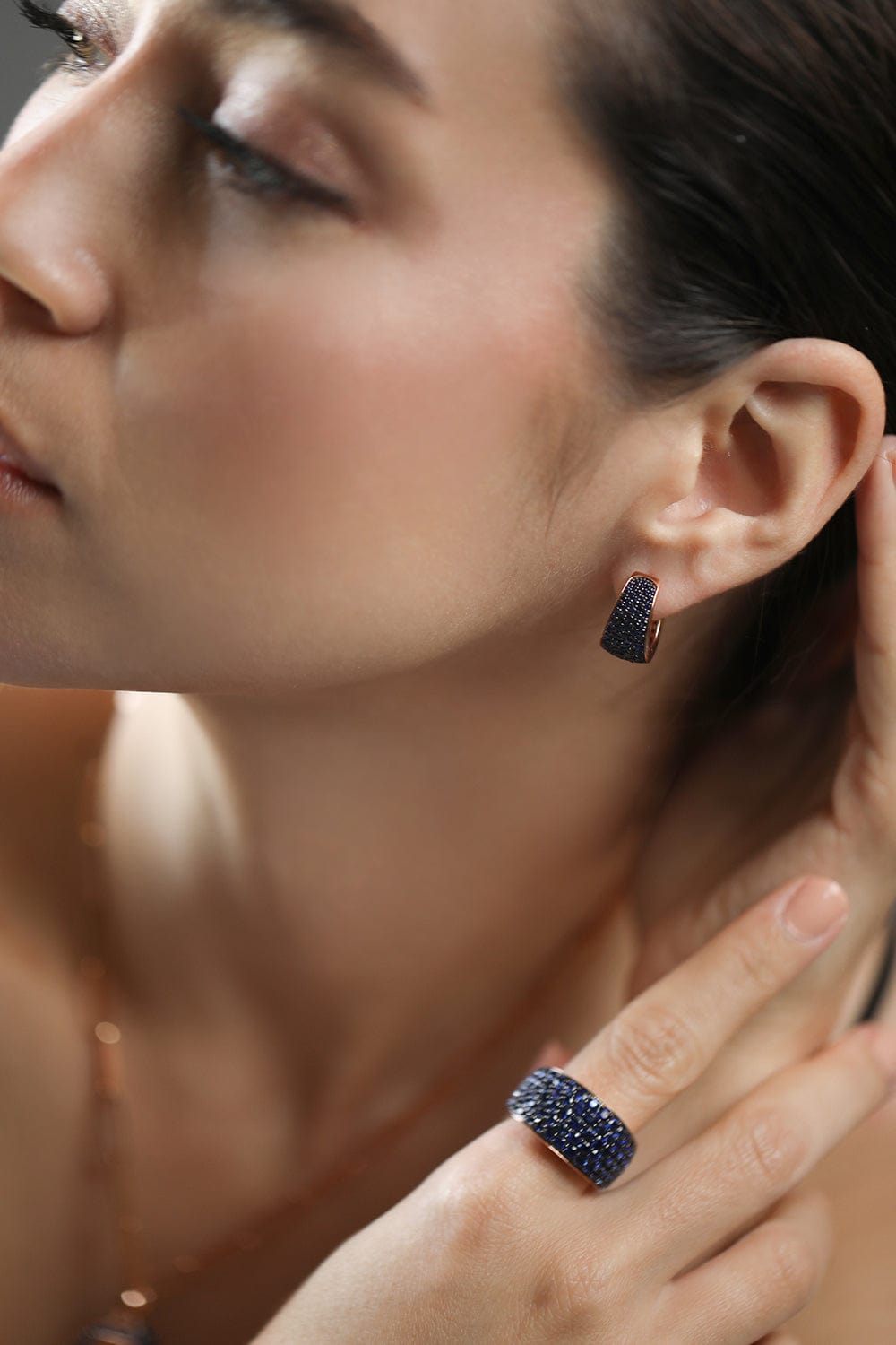 WALTERS FAITH-Lytton Blue Sapphire Tapering Hoops-ROSE GOLD