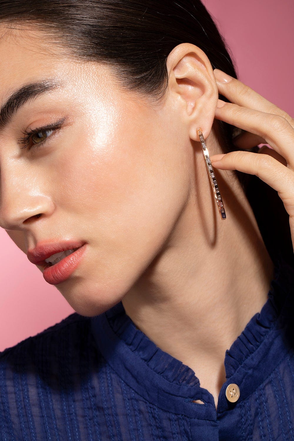 WALTERS FAITH-Ottoline Diamond Baguette Round Hoop Earrings-ROSE GOLD