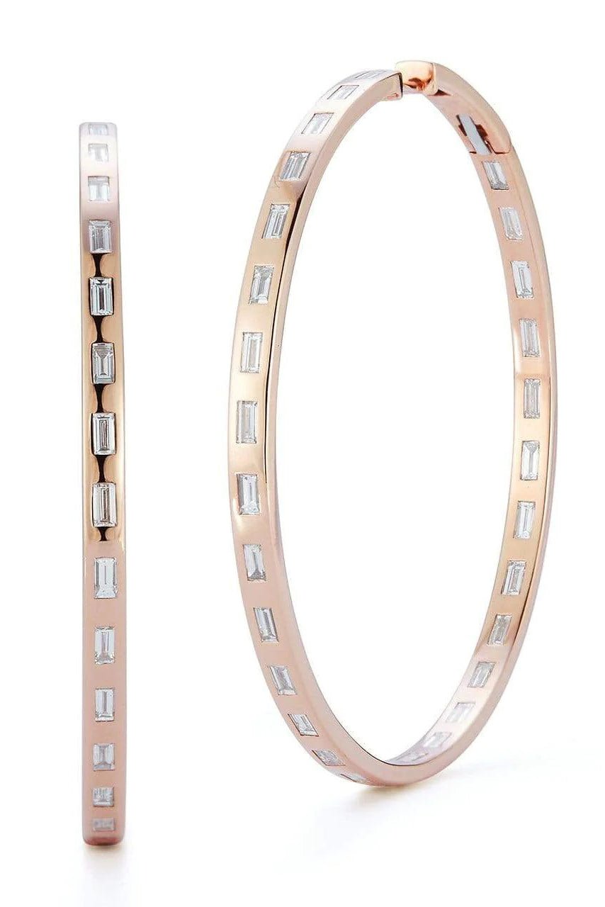 WALTERS FAITH-Ottoline Diamond Baguette Round Hoop Earrings-ROSE GOLD