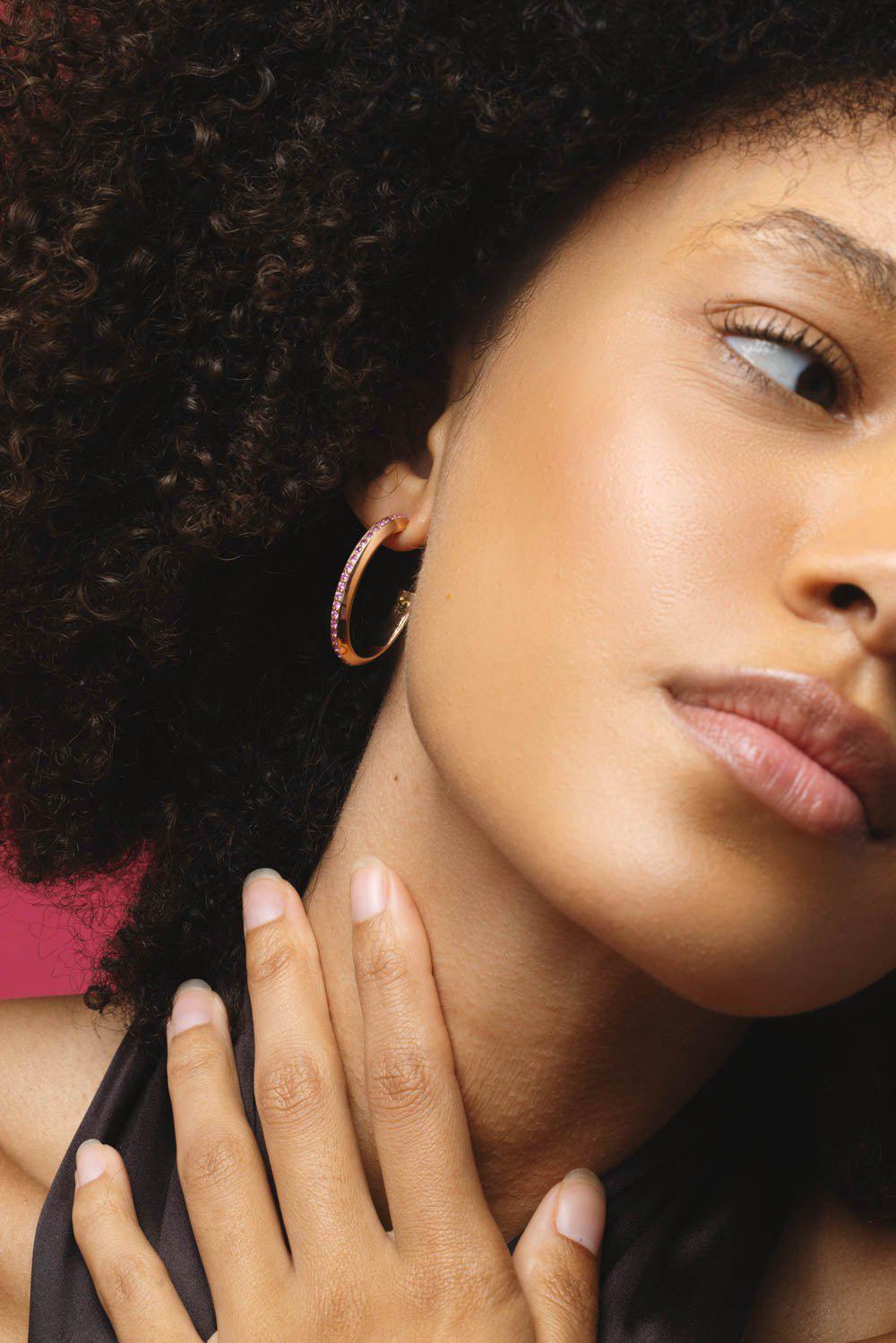 WALTERS FAITH-Pink Sapphire Grant Hoop Earrings-ROSE GOLD