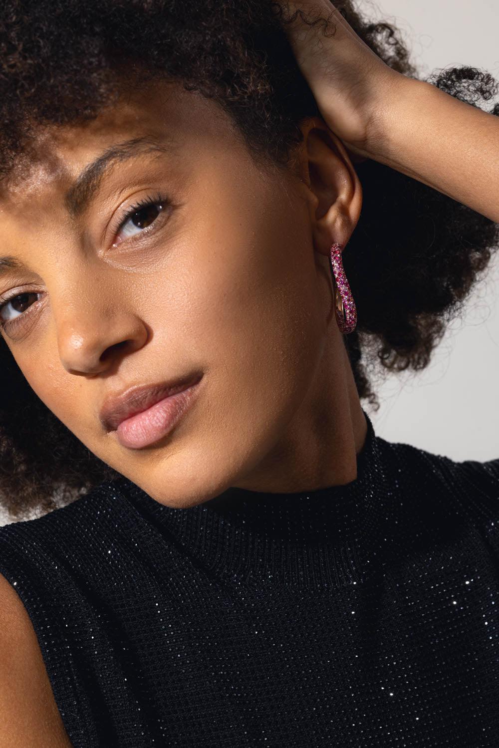 WALTERS FAITH-Pink Sapphire Julian Curved Hoop Earrings-