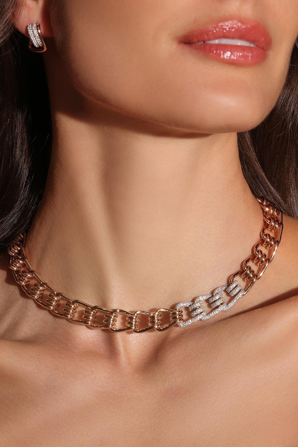 Huxley Diamond Coil Link Necklace-YELLOW GOLD-15.5-JEWELRYFINE JEWELNECKLACE O-WALTERS FAITH