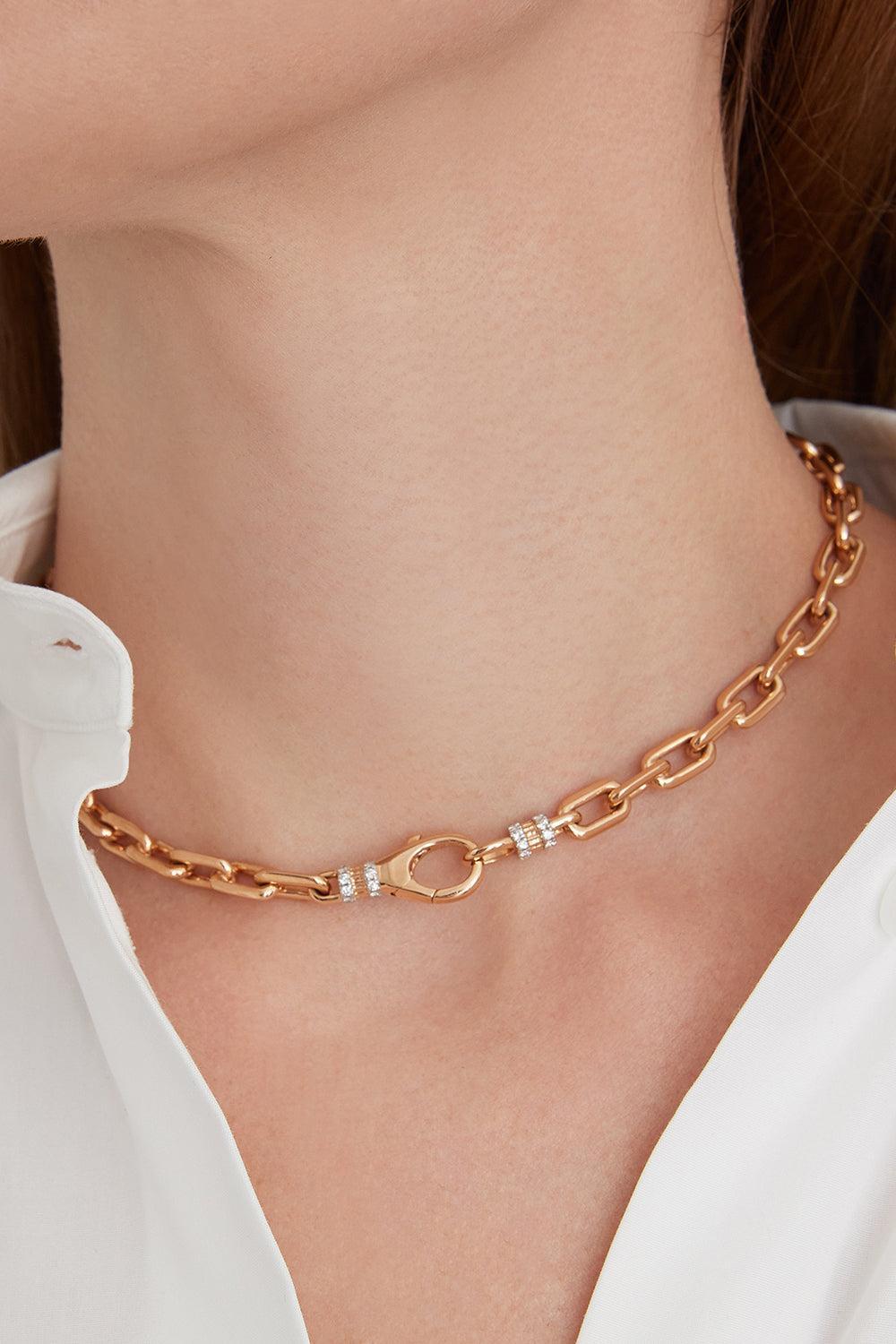 Clive Diamond Clasp Chain Link Choker - Yellow Gold-YELLOW GOLD-16-JEWELRYFINE JEWELNECKLACE O-WALTERS FAITH