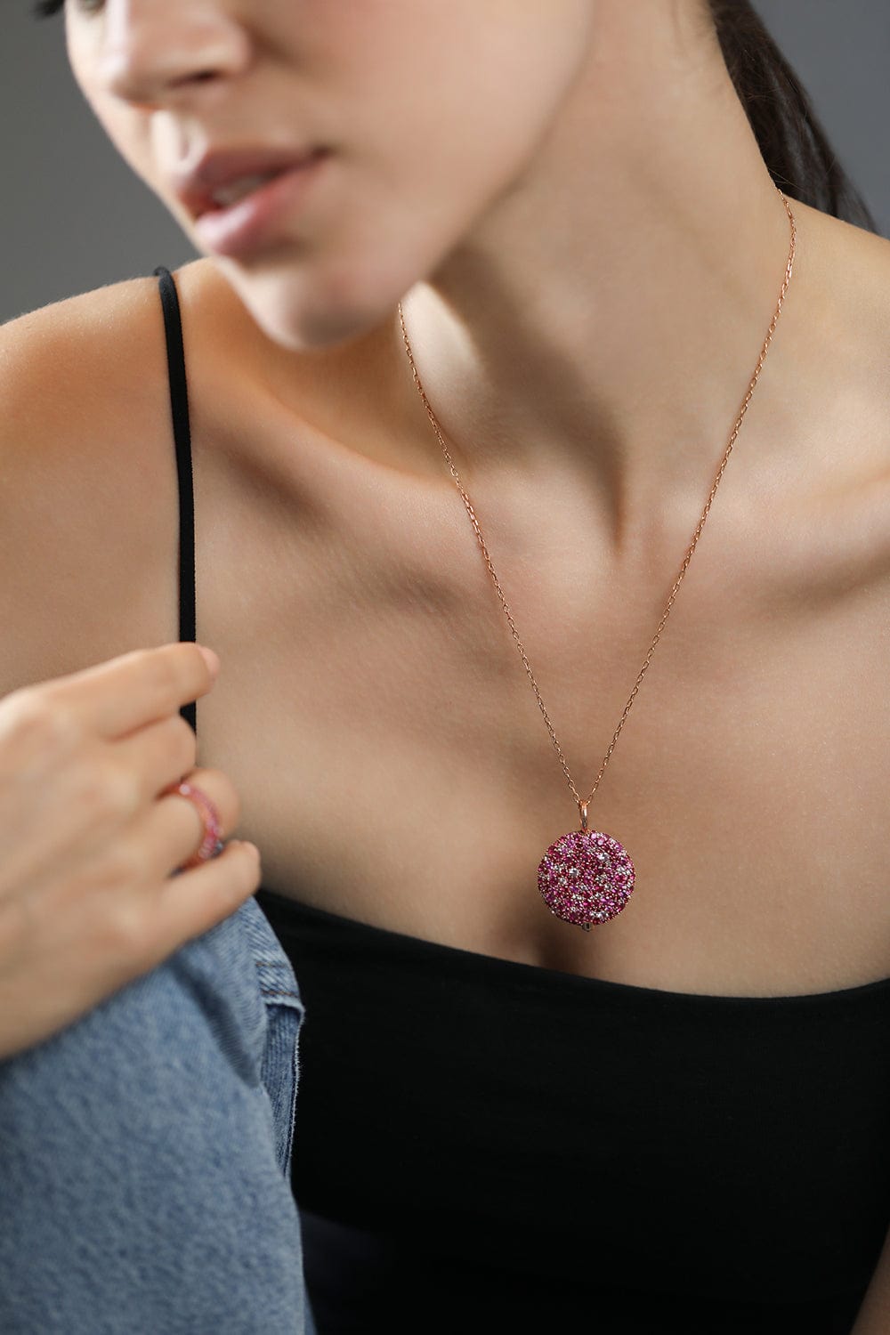 WALTERS FAITH-OC x WF Large Pink Sapphire Pebble Locket-ROSE GOLD