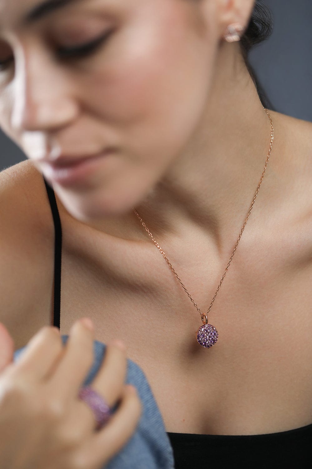 WALTERS FAITH-OC x WF Medium Amethyst Pebble Locket-ROSE GOLD