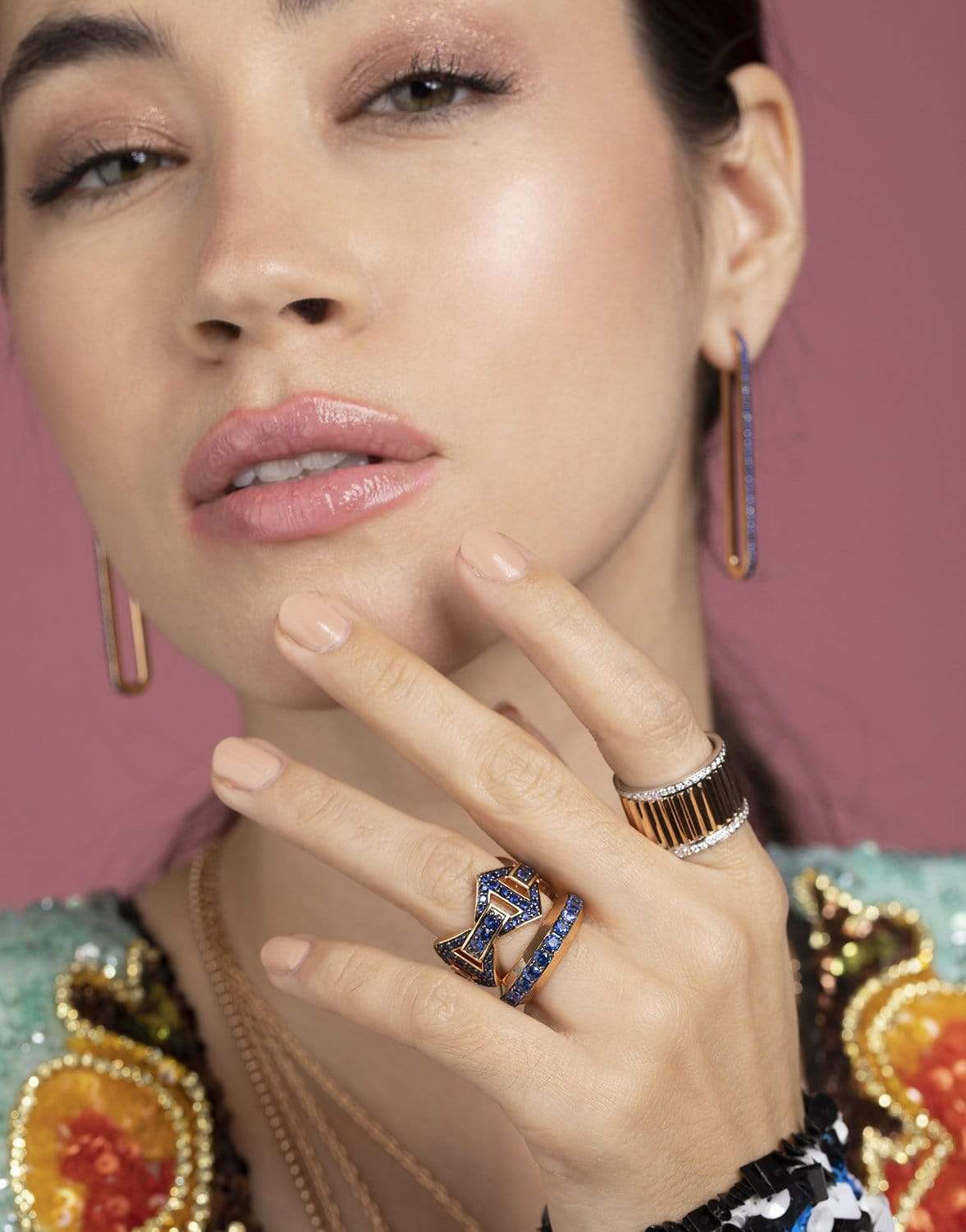 WALTERS FAITH-Grant Blue Sapphire Angled Band Ring-ROSE GOLD