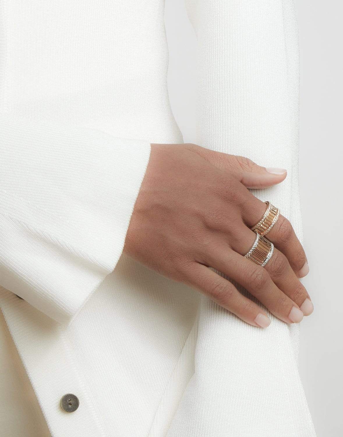 WALTERS FAITH-Clive Two Tone Diamond Fluted Band Ring-ROSE GOLD