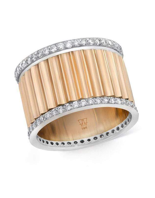 WALTERS FAITH-Clive Two Tone Diamond Fluted Band Ring-ROSE GOLD