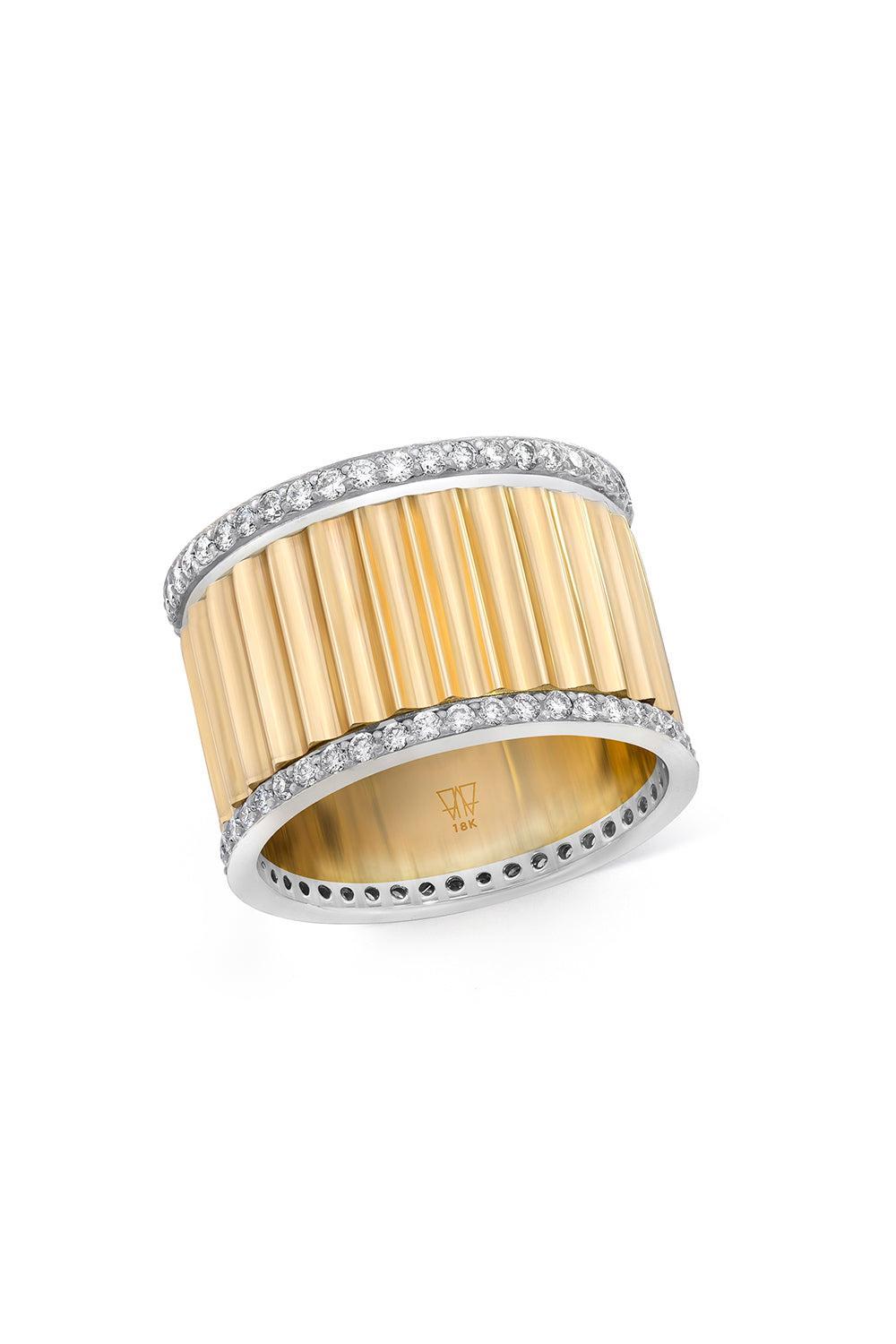 Clive Two Tone Diamond Fluted Band Ring - Yellow Gold-YELLOW GOLD-7-JEWELRYFINE JEWELRING-WALTERS FAITH